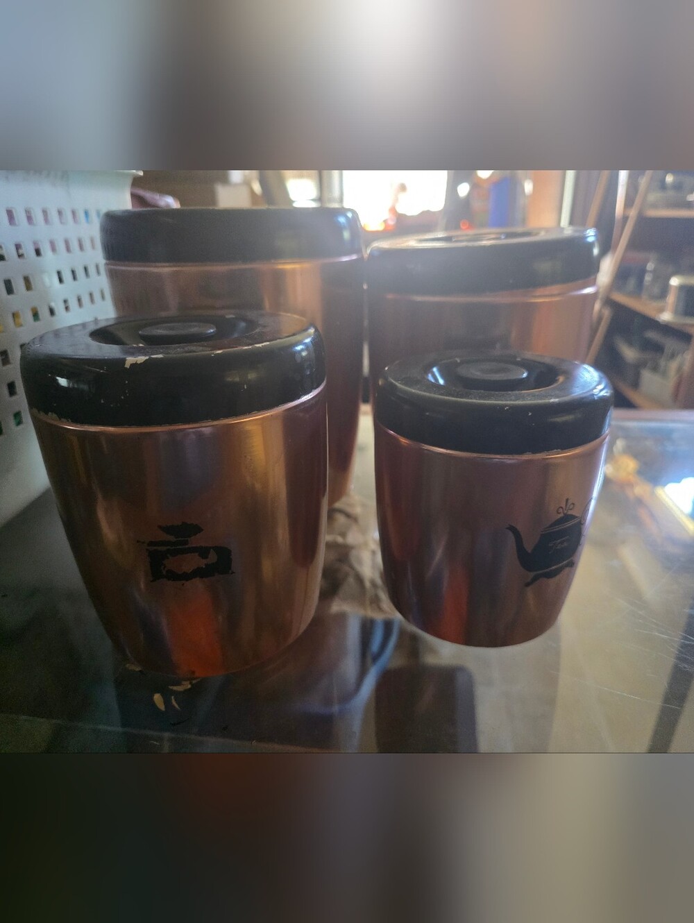 West Bend Pink Copper Tone Canister Set with Black Lids